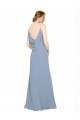 Usine Bleu poussiéreux Trapèze Bretelles spaghetti Mousseline Longue Robes demoiselle d'honneur