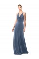 Usine Bleu poussiéreux Trapèze Bretelles spaghetti Velours Stretch Longue Robes demoiselle d'honneur / Robes de bal