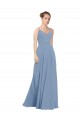 Usine Bleu poussiéreux Trapèze Col V Mousseline Longue Robes demoiselle d'honneur