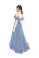 Usine Bleu poussiéreux Trapèze Col V Mousseline Longue Robes demoiselle d'honneur