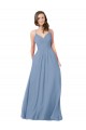 Usine Bleu poussiéreux Trapèze Col V Mousseline Longue Robes demoiselle d'honneur
