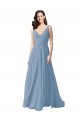 Usine Bleu poussiéreux Trapèze Col V Mousseline Longue Robes demoiselle d'honneur