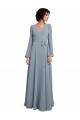 Usine Bleu poussiéreux Trapèze Col V Mousseline Longue Robes demoiselle d'honneur