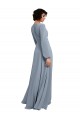 Usine Bleu poussiéreux Trapèze Col V Mousseline Longue Robes demoiselle d'honneur
