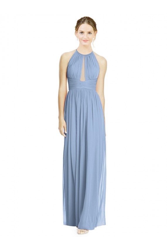 Usine Bleu poussiéreux Trapèze Licou Mousseline Longue Robes demoiselle d'honneur
