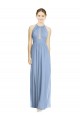 Usine Bleu poussiéreux Trapèze Licou Mousseline Longue Robes demoiselle d'honneur