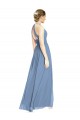 Usine Bleu poussiéreux Trapèze Licou Mousseline Longue Robes demoiselle d'honneur