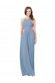 Usine Bleu poussiéreux Trapèze Licou Mousseline Longue Robes demoiselle d'honneur