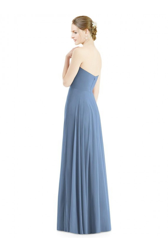 Usine Bleu poussiéreux Trapèze Mousseline Longue Robes demoiselle d'honneur