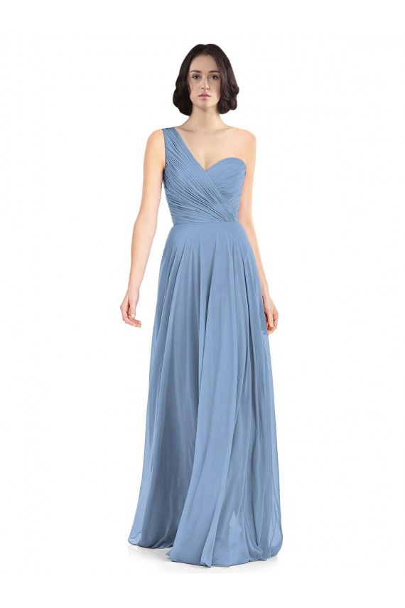 Usine Bleu poussiéreux Trapèze Mousseline Longue Robes demoiselle d'honneur