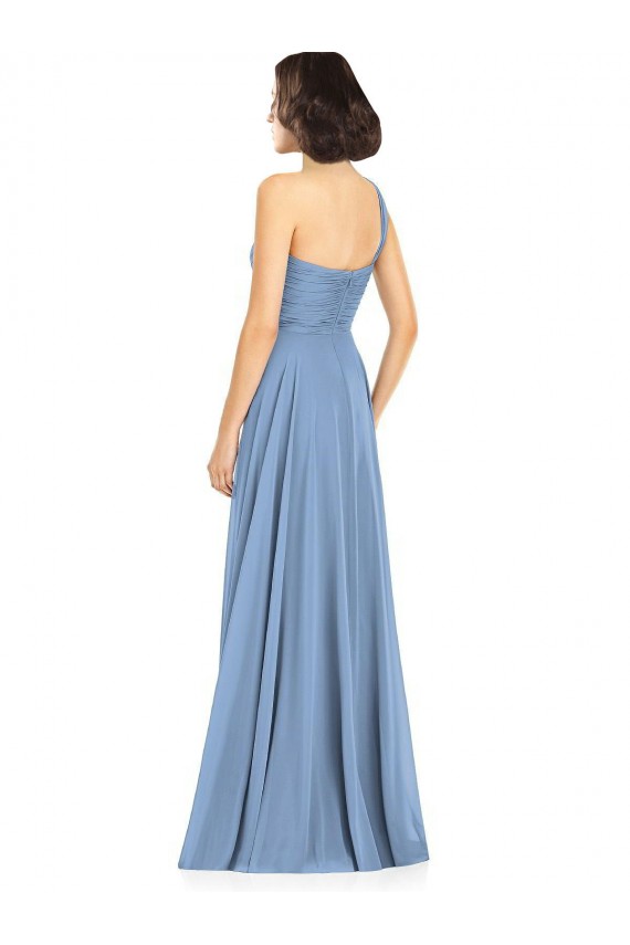 Usine Bleu poussiéreux Trapèze Mousseline Longue Robes demoiselle d'honneur