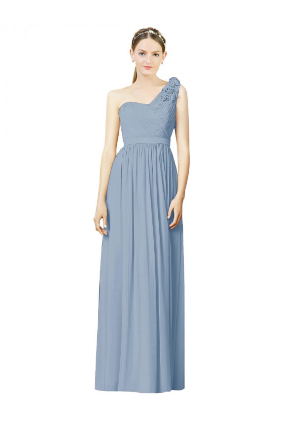 Usine Bleu poussiéreux Trapèze Mousseline Longue Robes demoiselle d'honneur