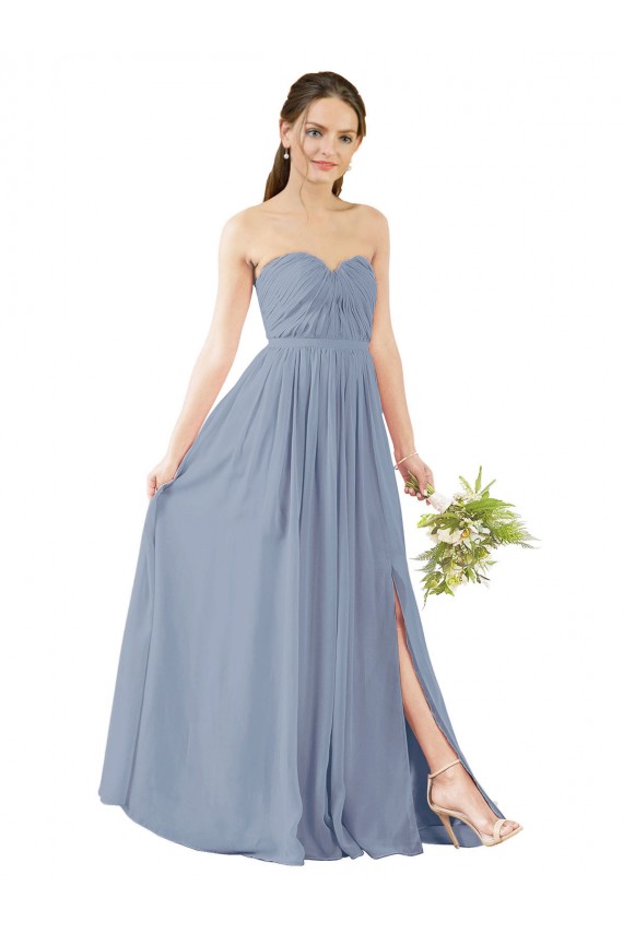 Usine Bleu poussiéreux Trapèze Mousseline Longue Robes demoiselle d'honneur