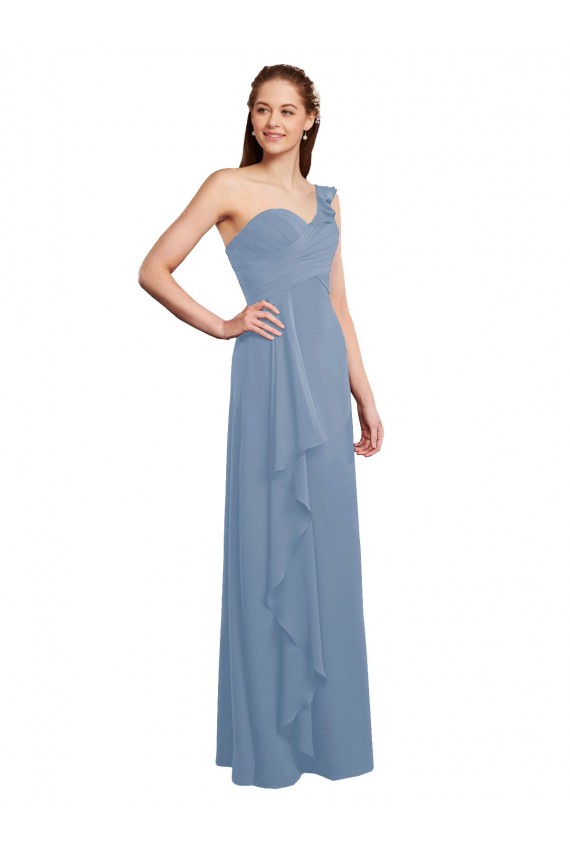 Usine Bleu poussiéreux Trapèze Mousseline Longue Robes demoiselle d'honneur