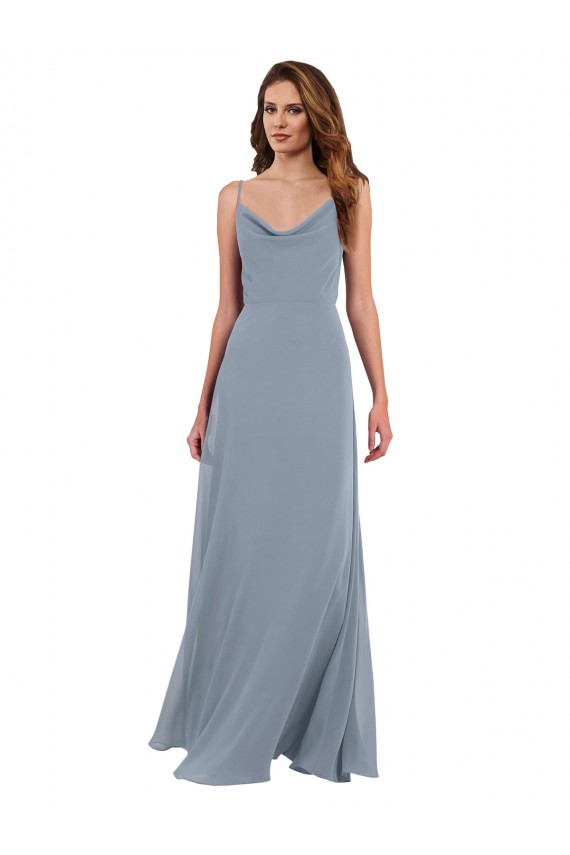 Usine Bleu poussiéreux Trapèze Mousseline Longue Robes demoiselle d'honneur