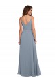 Usine Bleu poussiéreux Trapèze Mousseline Longue Robes demoiselle d'honneur
