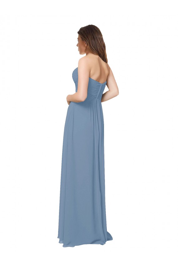 Usine Bleu poussiéreux Trapèze Mousseline Longue Robes demoiselle d'honneur