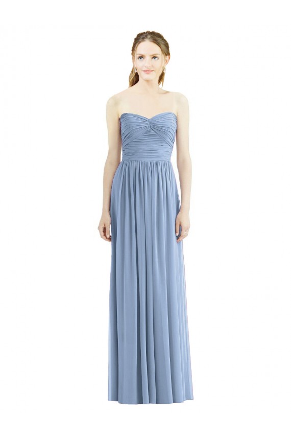 Usine Bleu poussiéreux Trapèze Sans bretelle Mousseline Longue Robes demoiselle d'honneur