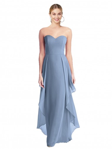Usine Bleu poussiéreux Trapèze Sans bretelle Mousseline Longue Robes demoiselle d'honneur