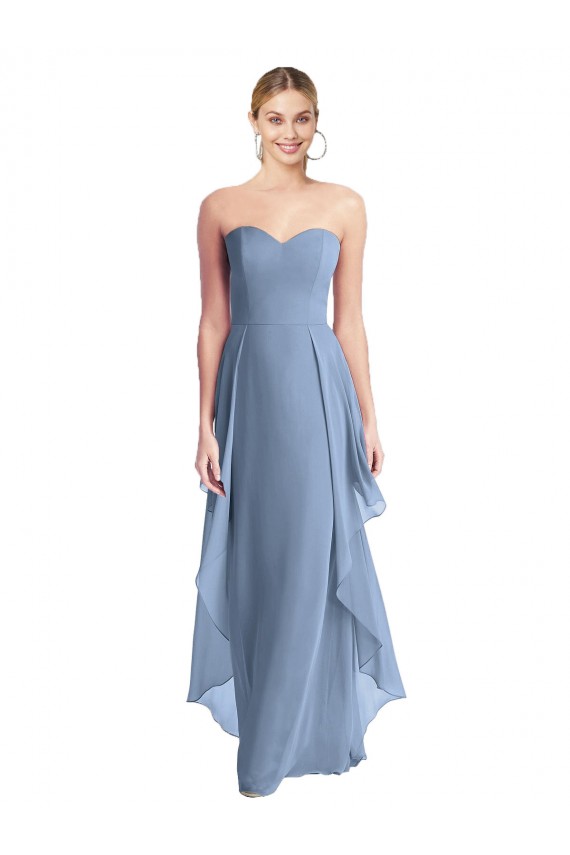Usine Bleu poussiéreux Trapèze Sans bretelle Mousseline Longue Robes demoiselle d'honneur
