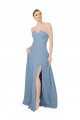 Usine Bleu poussiéreux Trapèze Sans bretelle Mousseline Longue Robes demoiselle d'honneur