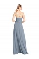 Usine Bleu poussiéreux Trapèze Épaule Dénudée Bretelles spaghetti Mousseline Longue Robes demoiselle d'honneur