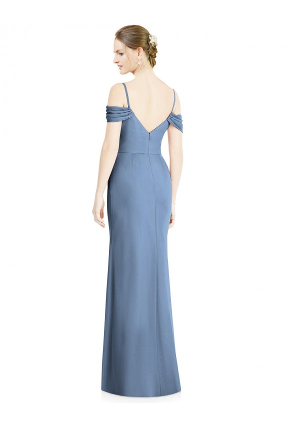 Usine Bleu poussiéreux Trapèze Épaule Dénudée Mousseline Longue Formelles Robes demoiselle d'honneur / Robes de soirée