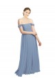 Usine Bleu poussiéreux Trapèze Épaule Dénudée Mousseline Longue Robes demoiselle d'honneur