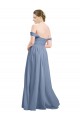Usine Bleu poussiéreux Trapèze Épaule Dénudée Mousseline Longue Robes demoiselle d'honneur