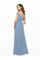 Usine Bleu poussiéreux Trapèze Épaule Dénudée Mousseline Longue Robes demoiselle d'honneur