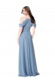 Usine Bleu poussiéreux Trapèze Épaule Dénudée Mousseline Longue Robes demoiselle d'honneur