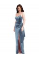 Usine Bleu poussiéreux Trompette Bretelles spaghetti Velours Stretch Longue Formelles Robes demoiselle d'honneur / Robes de soirée / Robes de bal