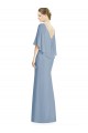 Usine Bleu poussiéreux Trompette Col V Mousseline Longue Robes demoiselle d'honneur