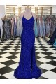 Usine Bleu roi Fourreau Col V Balayage train Paillettes Velours Longue Robes de bal