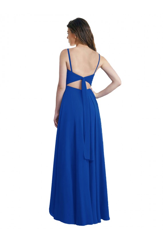 Usine Bleu roi Trapèze Bretelles spaghetti Mousseline Longue Asymétrique Robes demoiselle d'honneur