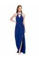 Usine Bleu roi Trapèze Col Haut Mousseline Longue Robes demoiselle d'honneur