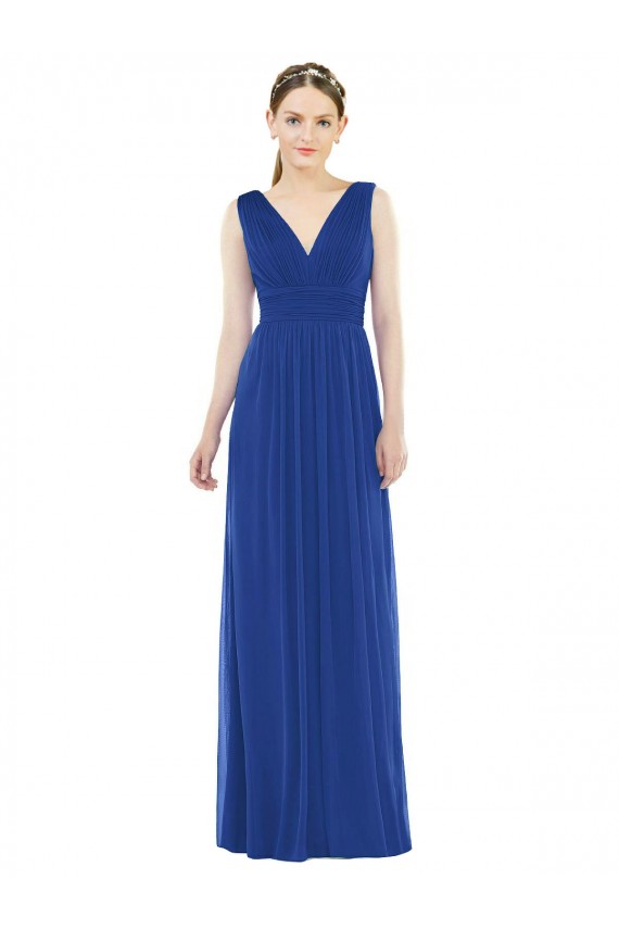 Usine Bleu roi Trapèze Col V Mousseline Longue Robes demoiselle d'honneur