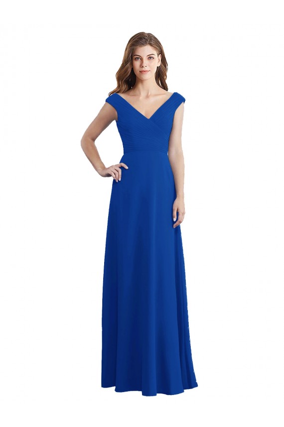Usine Bleu roi Trapèze Col V Mousseline Longue Robes demoiselle d'honneur