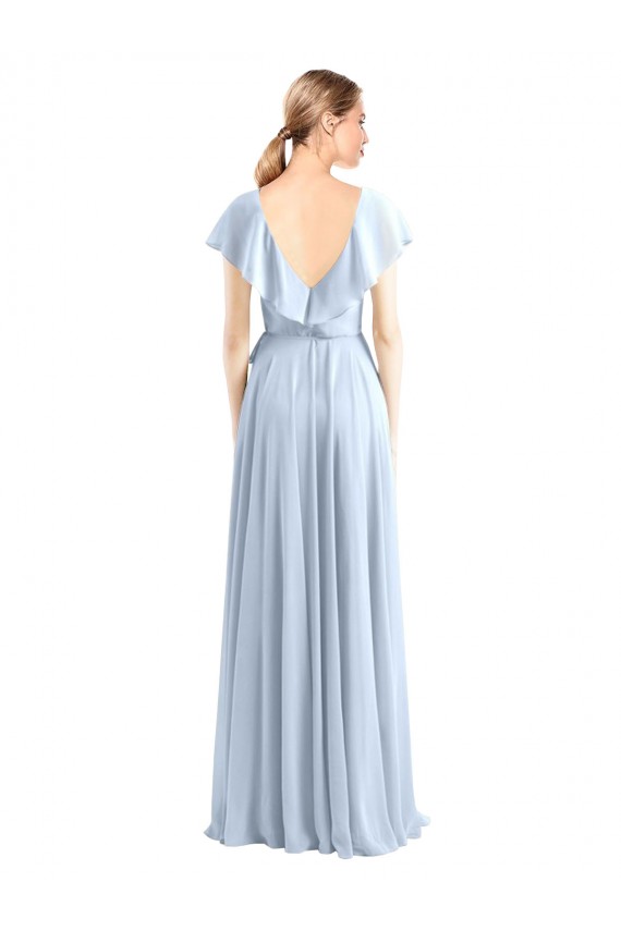 Usine Bleu roi Trapèze Col V Mousseline Longue Robes demoiselle d'honneur