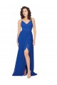 Usine Bleu roi Trapèze Col V Mousseline Longue Robes demoiselle d'honneur