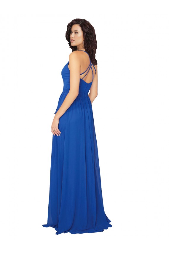 Usine Bleu roi Trapèze Col V Mousseline Longue Robes demoiselle d'honneur
