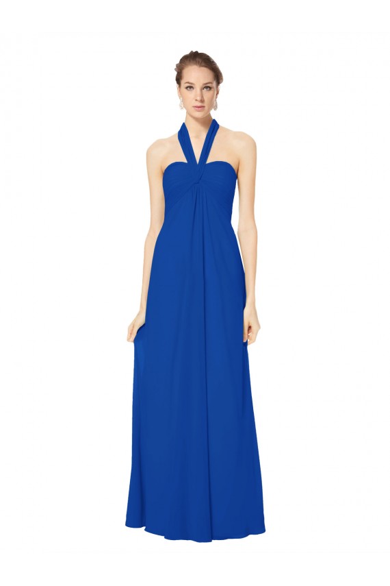 Usine Bleu roi Trapèze Licou Mousseline Longue Robes demoiselle d'honneur