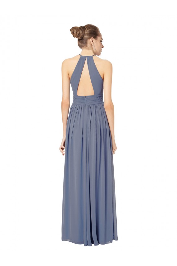 Usine Bleu roi Trapèze Licou Mousseline Longue Robes demoiselle d'honneur