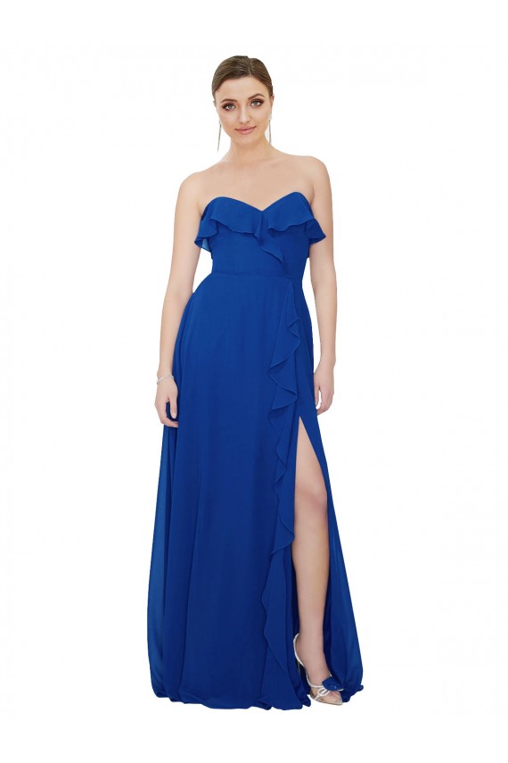 Usine Bleu roi Trapèze Sans bretelle Mousseline Longue Robes demoiselle d'honneur