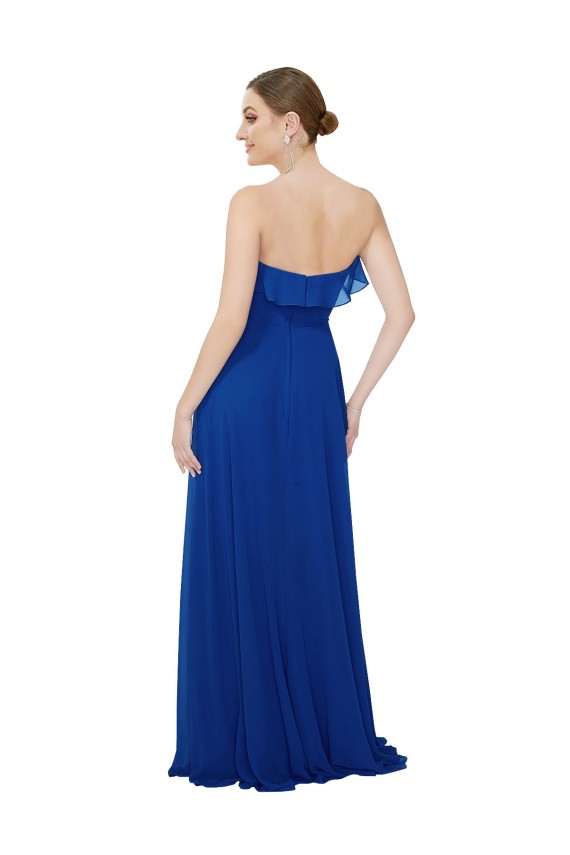 Usine Bleu roi Trapèze Sans bretelle Mousseline Longue Robes demoiselle d'honneur