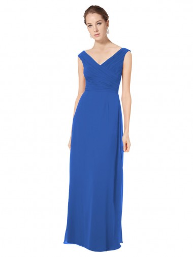 Usine Bleu roi Trapèze Épaule Dénudée Col V Mousseline Longue Robes demoiselle d'honneur
