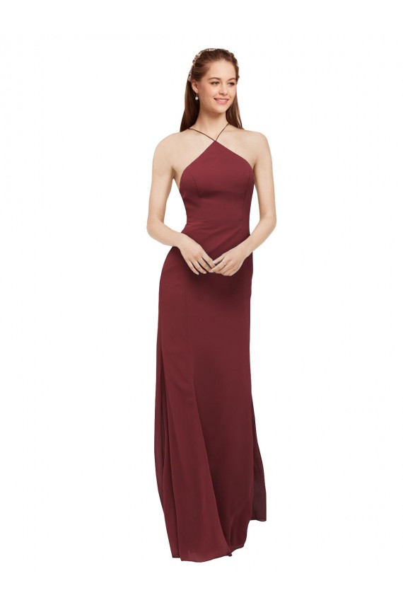 Usine Bordeaux Fourreau Licou Mousseline Longue Robes demoiselle d'honneur