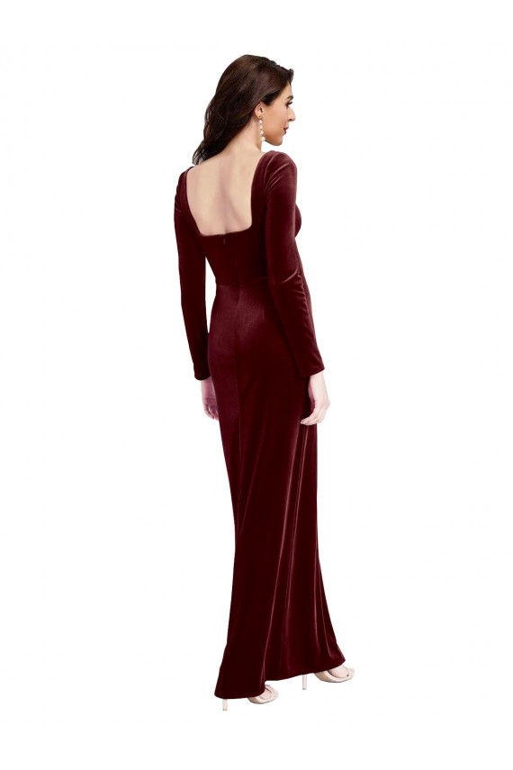 Usine Bordeaux Trapèze Bretelles spaghetti Col Carré Velours Stretch Longue Robes demoiselle d'honneur / Robes de bal