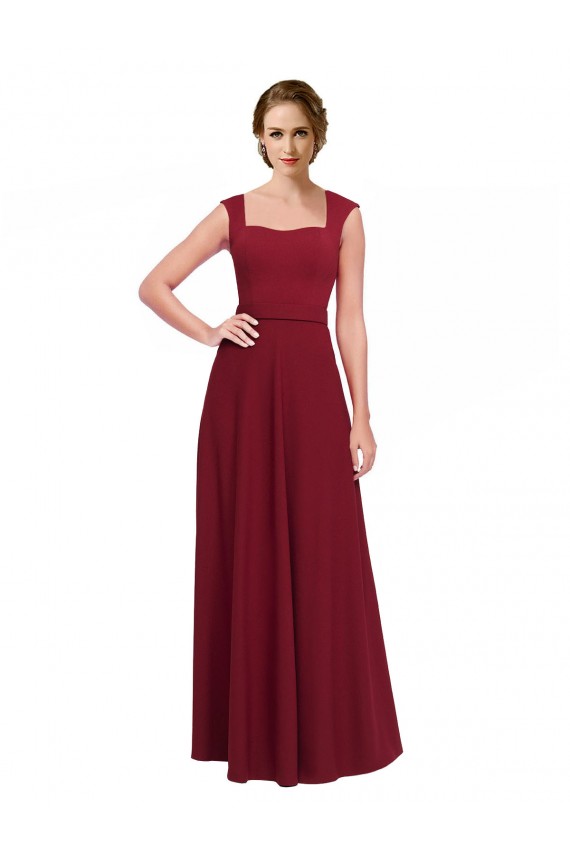 Usine Bordeaux Trapèze Col Carré Crêpe Stretch Longue Robes demoiselle d'honneur / Robes de bal