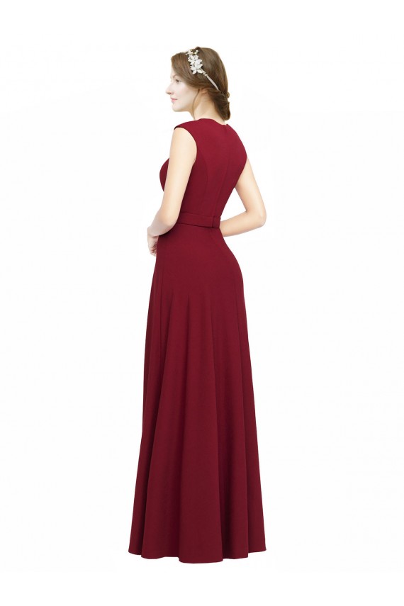 Usine Bordeaux Trapèze Col Carré Crêpe Stretch Longue Robes demoiselle d'honneur / Robes de bal